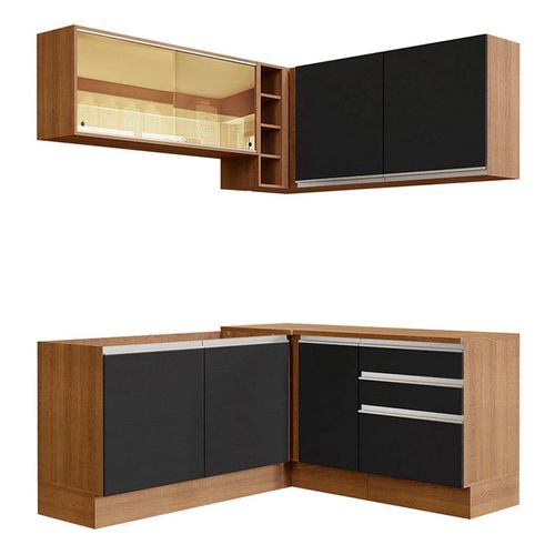 Cocina integral esquinera Madesa 329cm marrón negro glamy 02