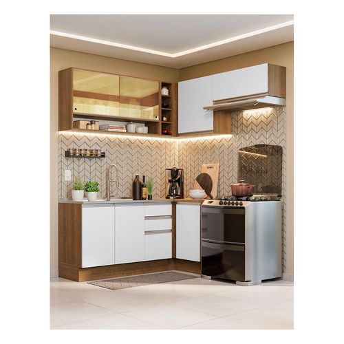 Cocina integral esquinera Madesa 349cm marron blanco glamy 06