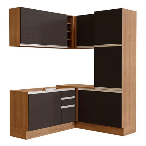 Cocina integral esquinera Madesa 329cm marrón negro glamy 01