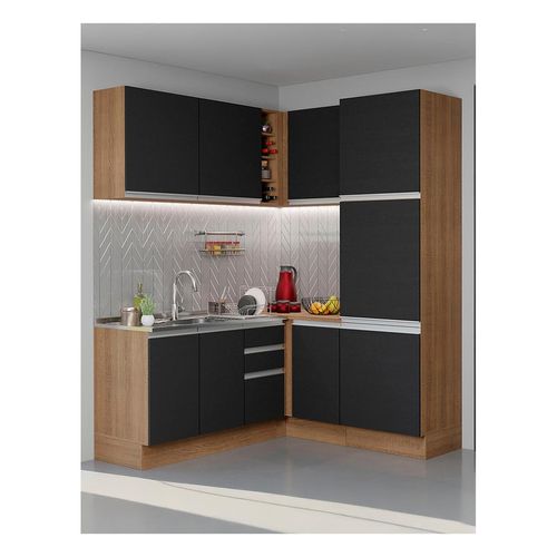 Cocina integral esquinera Madesa 329cm marrón negro glamy 01