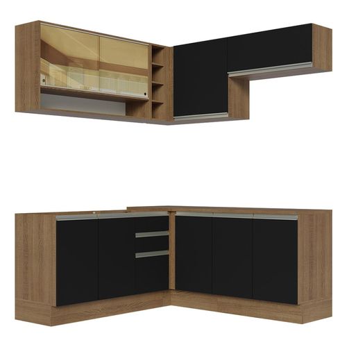 Cocina integral esquinera Madesa 349cm marron negro glamy 02