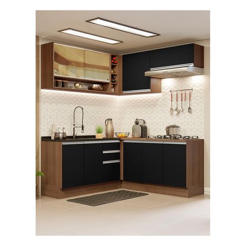Cocina integral esquinera Madesa 349cm marron negro glamy 02