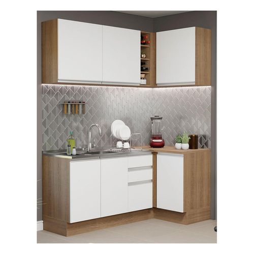 Cocina integral esquinera Madesa 269cm marron blanco glamy 01