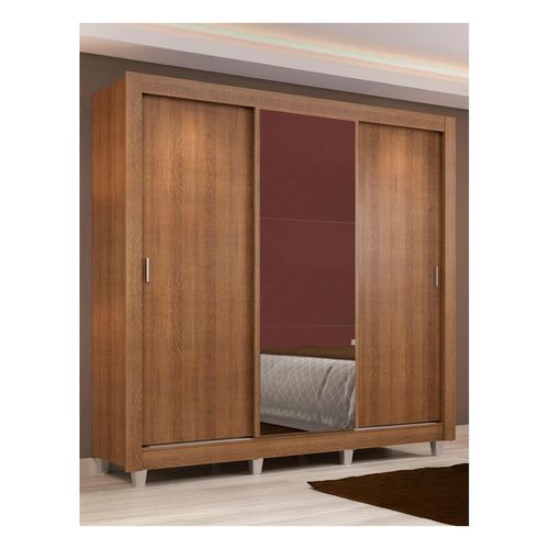 Closet Madesa 3 puertas con 1 espejo 2 cajones con pies marron lyon