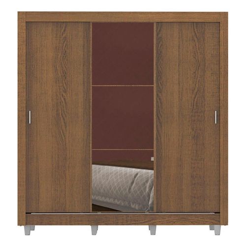 Closet Madesa 3 puertas con 1 espejo 2 cajones con pies marron lyon