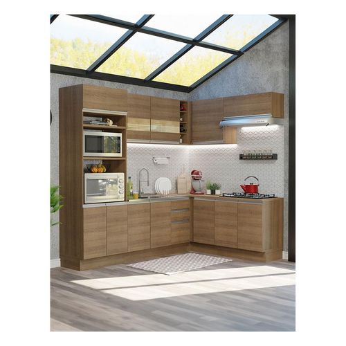 Cocina integral esquinera Madesa 419cm marron glamy 01