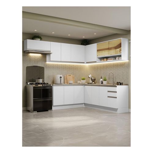 Cocina integral esquinera Madesa 469cm blanco glamy 01