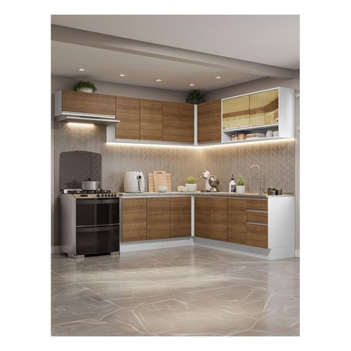Cocina integral esquinera Madesa 469cm blanco marron glamy 01