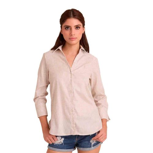 Blusa camisera Porto Blanco beige para dama D-2514