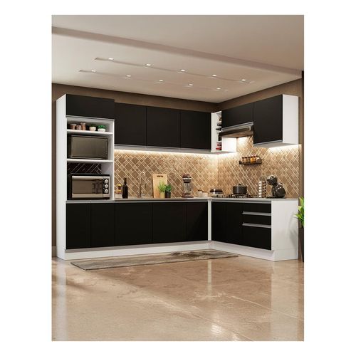 Cocina integral esquinera Madesa 479cm blanco negro glamy 01