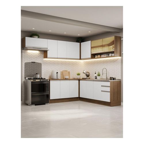 Cocina integral esquinera Madesa 469cm marron blanco glamy 01