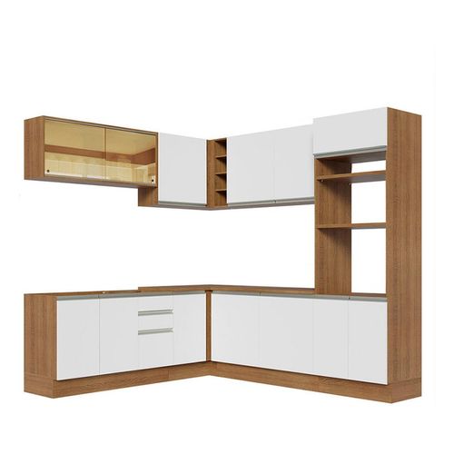 Cocina integral esquinera Madesa 459cm marron blanco glamy 01