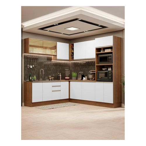 Cocina integral esquinera Madesa 459cm marron blanco glamy 01
