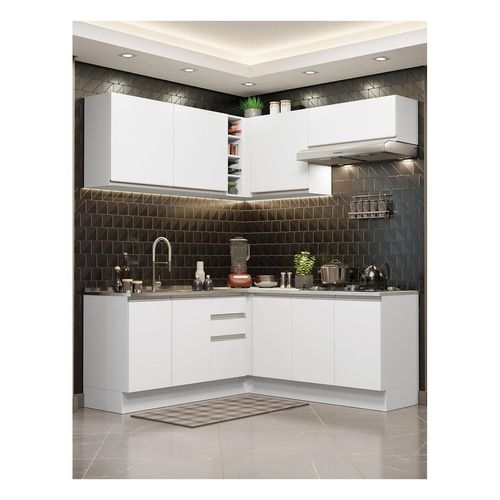 Cocina integral esquinera Madesa 349cm blanco glamy 03