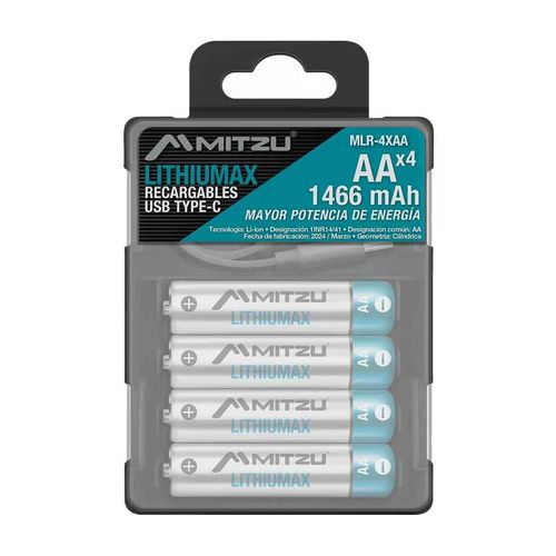 Pilas recargables AA Mitzu negro mlr-4xaa