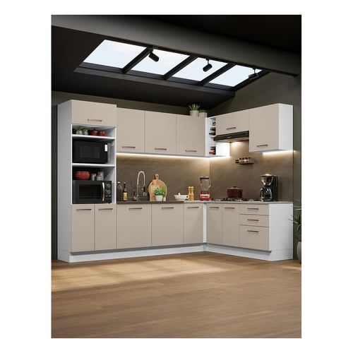 Cocina integral esquinera Madesa 479 cm blanco crema agata 01