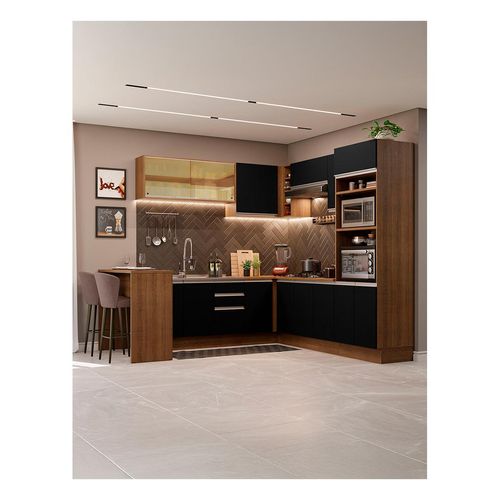 Cocina integral esquinera Madesa 504cm marron negro glamy 01
