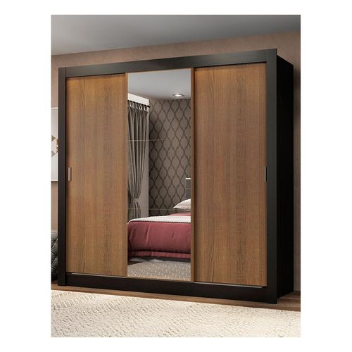 Closet Madesa 3 puertas corredizas 1 con espejo negro marron monaco