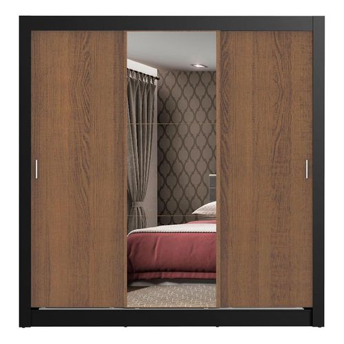 Closet Madesa 3 puertas corredizas 1 con espejo negro marron monaco