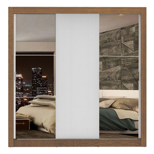 Clóset Madesa 3 puertas corredizas 2 con espejo marron blanco monaco