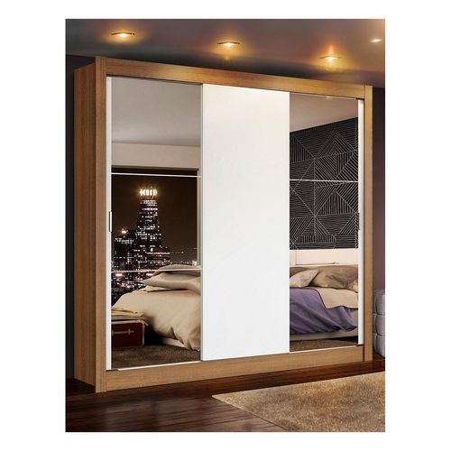 Clóset Madesa 3 puertas corredizas 2 con espejo marron blanco monaco