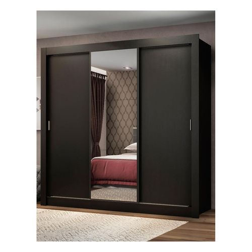 Closet Madesa 3 puertas corredizas 1 con espejo negro monaco