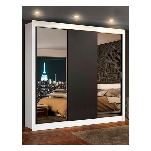 Clóset Madesa 3 puertas corredizas 2 con espejos blanco negro monaco
