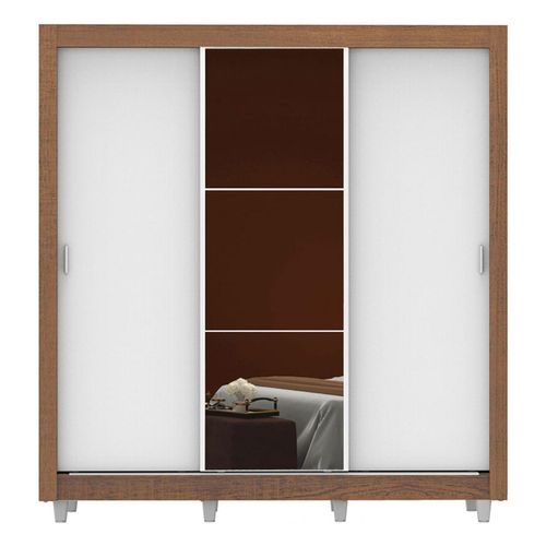 Clóset Madesa 3 puertas correderas con espejo con patas marron blanco monaco