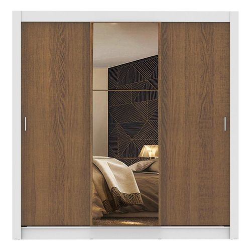 Closet Madesa 3 puertas correderas 1 con espejo blanco marron monaco