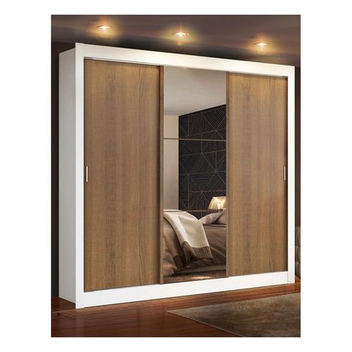 Closet Madesa 3 puertas correderas 1 con espejo blanco marron monaco