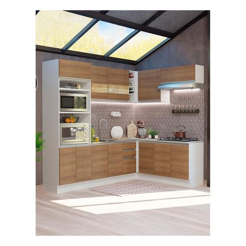 Cocina integral esquinera Madesa 419cm blanco marron glamy 01