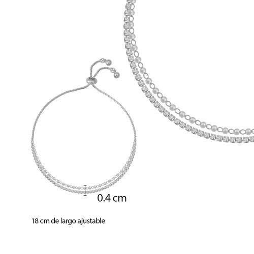 Pulsera Unlimited by ob ajustable doble tira de perlitas y zirconia rodio PRILLDRF94R