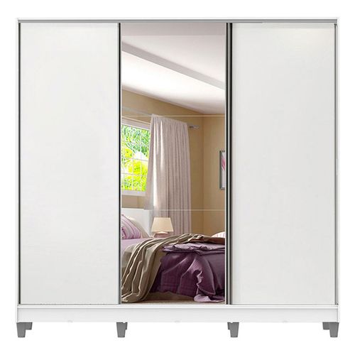 Closet Madesa 3 puertas 1 espejo con pies blanco royale