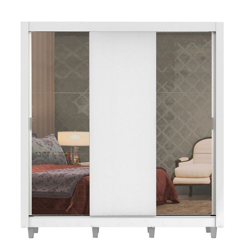 Closet Madesa 3 puertas con 2 espejos 4 cajones con pies blanco lyon plus