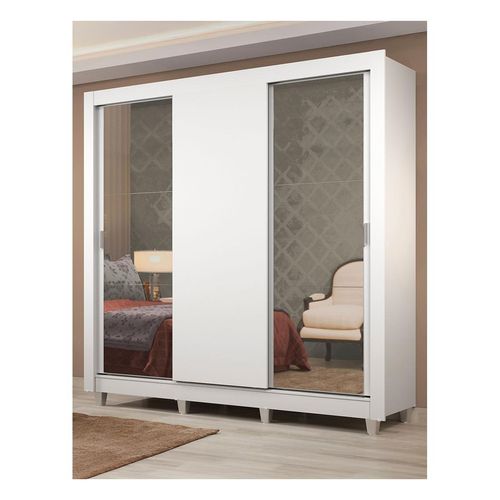 Closet Madesa 3 puertas con 2 espejos 4 cajones con pies blanco lyon plus