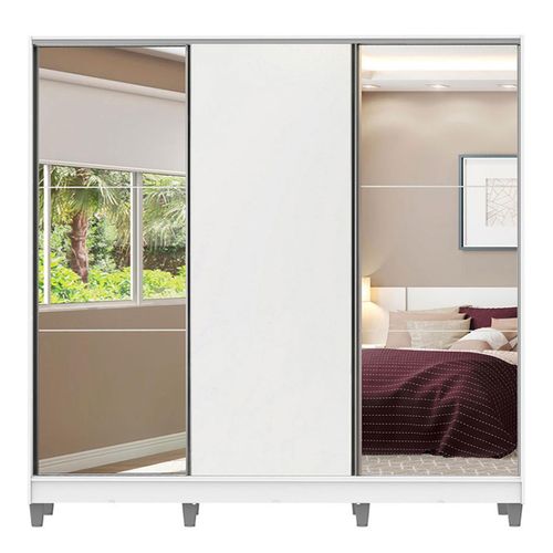 Closet Madesa 3 puertas 2 espejo con pies blanco royale