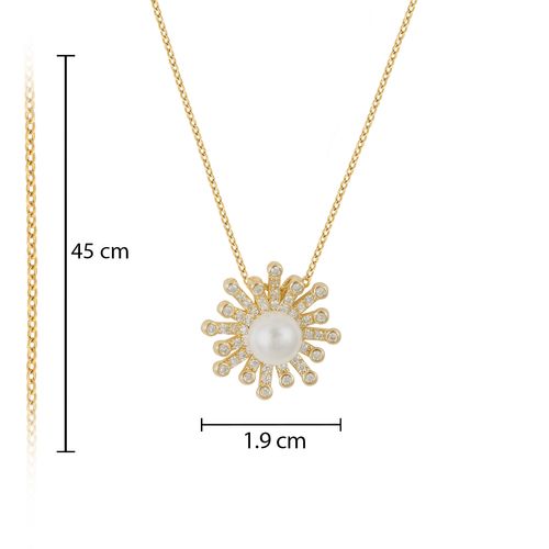 Set de collar y aretes Unlimited by ob flor zirconia y perla chapa de oro 18K JRILLDRF52