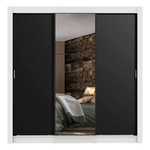 Closet Madesa 3 puertas con 1 espejo 4 cajones blanco negro lyon plus