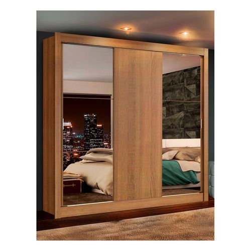 Closet Madesa 3 puertas con espejos 4 cajones marrón lyon plus
