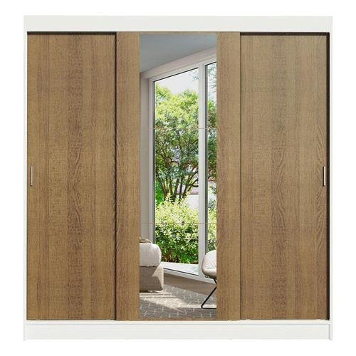 Closet Madesa 3 puertas corredizas 1 con espejo blanco marrón reno