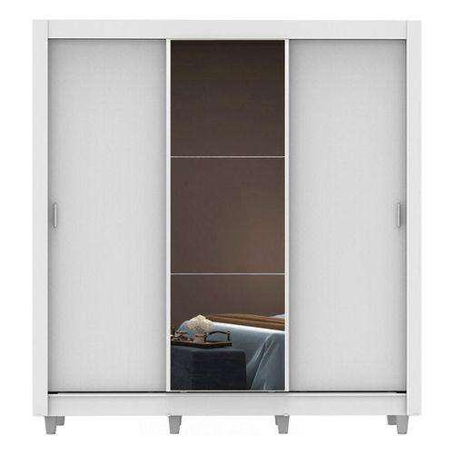 Closet Madesa 3 puertas con 1 espejo con pies blanco monaco