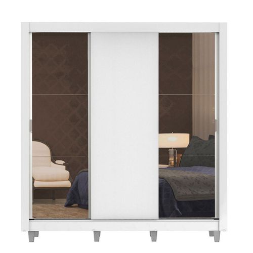 Closet Madesa 3 puertas con 2 espejos 2 cajones con pies blanco lyon