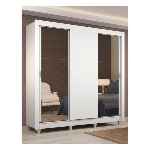 Closet Madesa 3 puertas con 2 espejos 2 cajones con pies blanco lyon