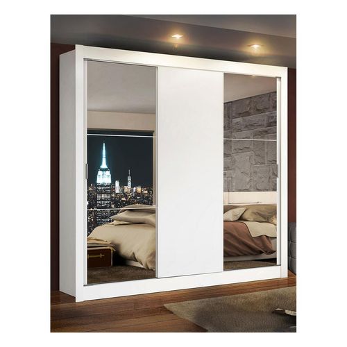 Closet Madesa 3 puertas con 2 espejos 2 cajones blanco lyon