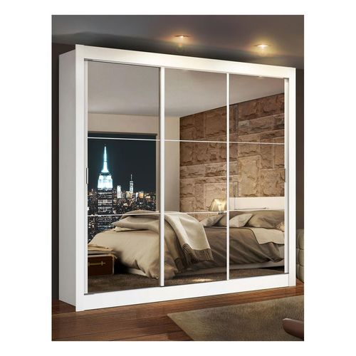 Closet Madesa 3 puertas con 3 espejo 2 cajones blanco lyon