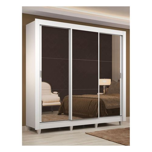 Closet Madesa 3 puertas con 3 espejo 2 cajones con pies blanco lyon