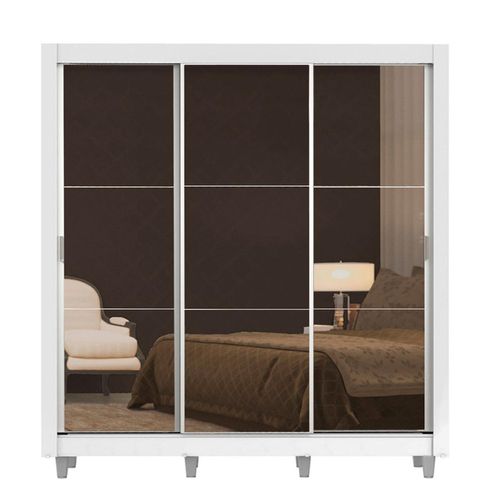 Closet Madesa 3 puertas con 3 espejo 2 cajones con pies blanco lyon