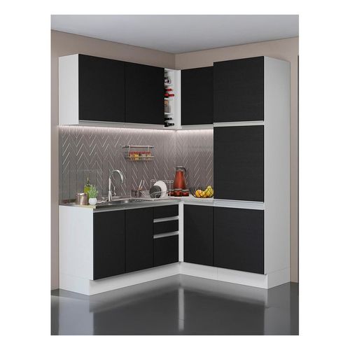 Cocina integral esquinera Madesa 329cm blanco negro glamy 01