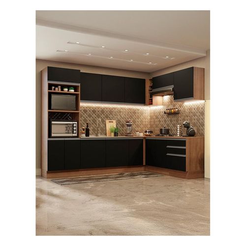 Cocina integral esquinera Meterial 479cm marron negro glamy 01