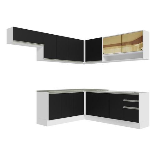 Cocina integral esquinera Madesa 469cm blanco negro glamy 01